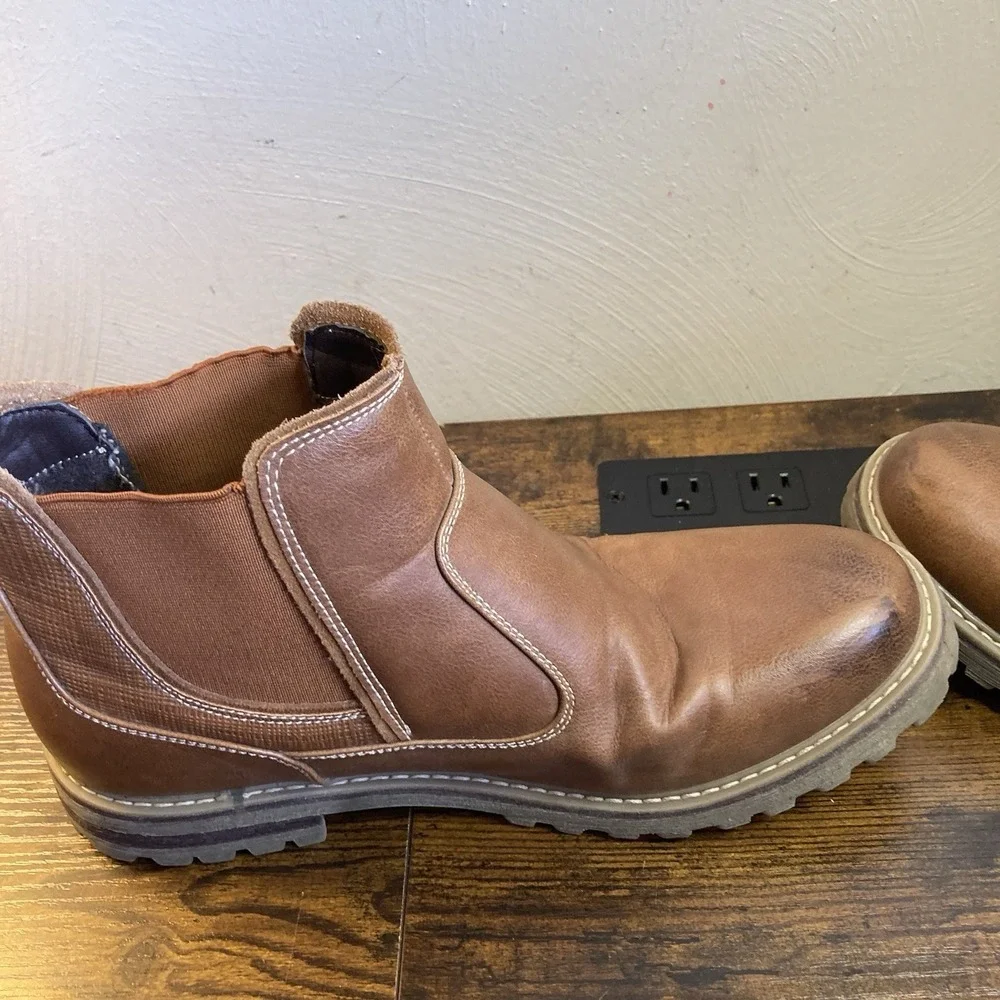 Bruno‎ Marc ENGLE-03 Men's Chelsea Boots Brown Leather Slip On Lug Sole 10